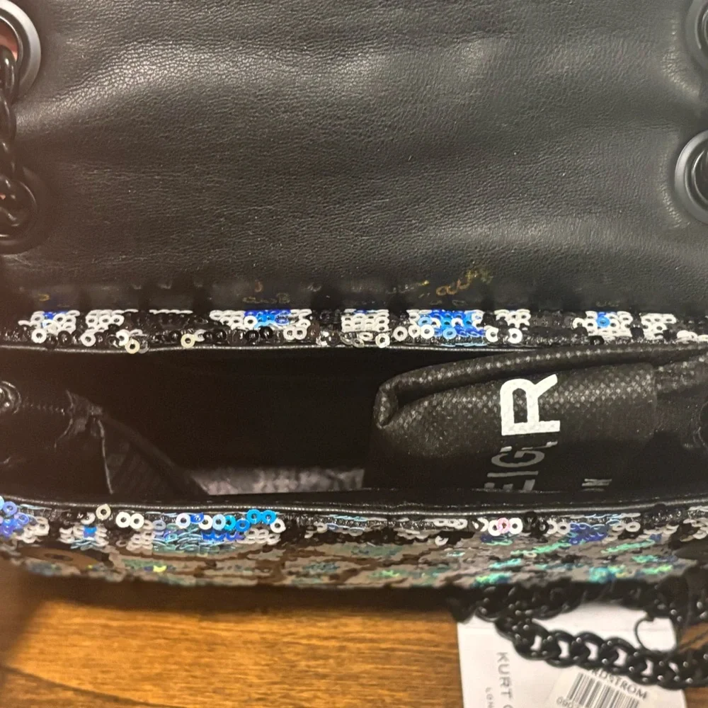 Kurt Geiger Blue & Purple Sequin Leopard Crossbody with Black Chain - Picture 8 of 8